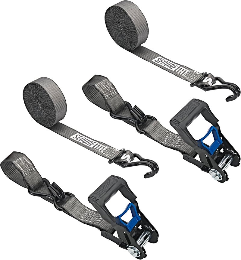 Secure Tite 1-1/2” x 20’ Ratchet Cargo Straps, 2-Pack – Ratchet Tie Down Straps, Double J-Hook Ratchet Tie Down – Ratchet Strap Set, 1667 lbs. Working Load Limit, 5000 lbs. Break Strength - Image 1